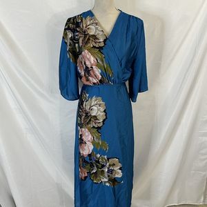 NWT ZARA FLORAL PRINT Wrap Dress Midi Size LARGE Spring Summer Vacation